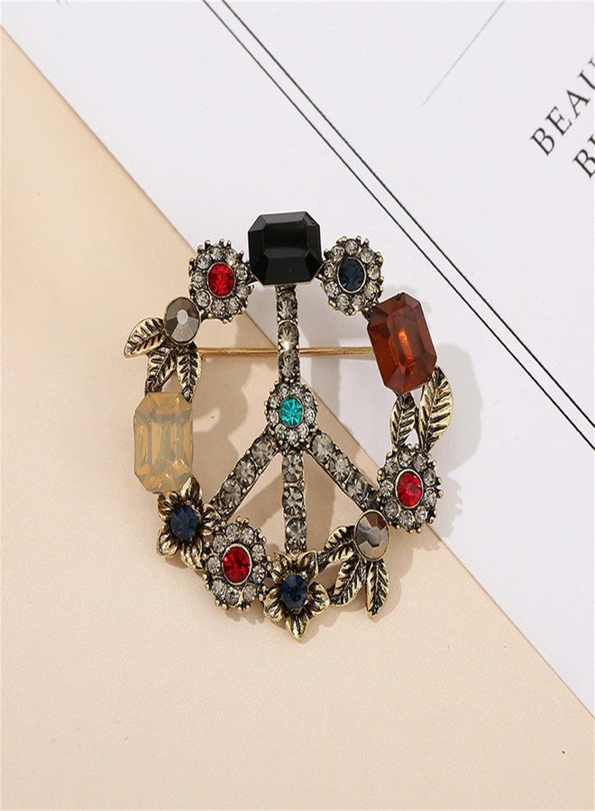 WCRAZYE Peace Sign Brooch Pin for Men Women Antique Crystal Rhinestone Classic Love Peace Symbol Dance Banquet Lapel Pins Hippie Party Dress Suit Bouquet Ceremony Accessories Decor (Gold Peace Sign) - Image 4