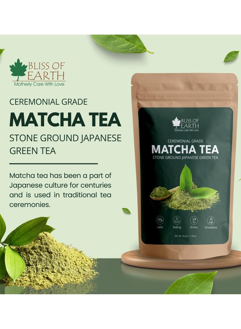 BLISS OF EARTH Japanese Matcha Powder, Premium Stone Ground Japan Ceremonial Grade Matcha Green Tea Antioxidant Rich  Ideal for Baking and Beverages  100gm - Image 2