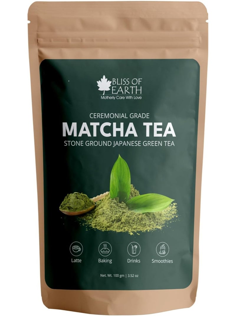 BLISS OF EARTH Japanese Matcha Powder, Premium Stone Ground Japan Ceremonial Grade Matcha Green Tea Antioxidant Rich  Ideal for Baking and Beverages  100gm - Image 1