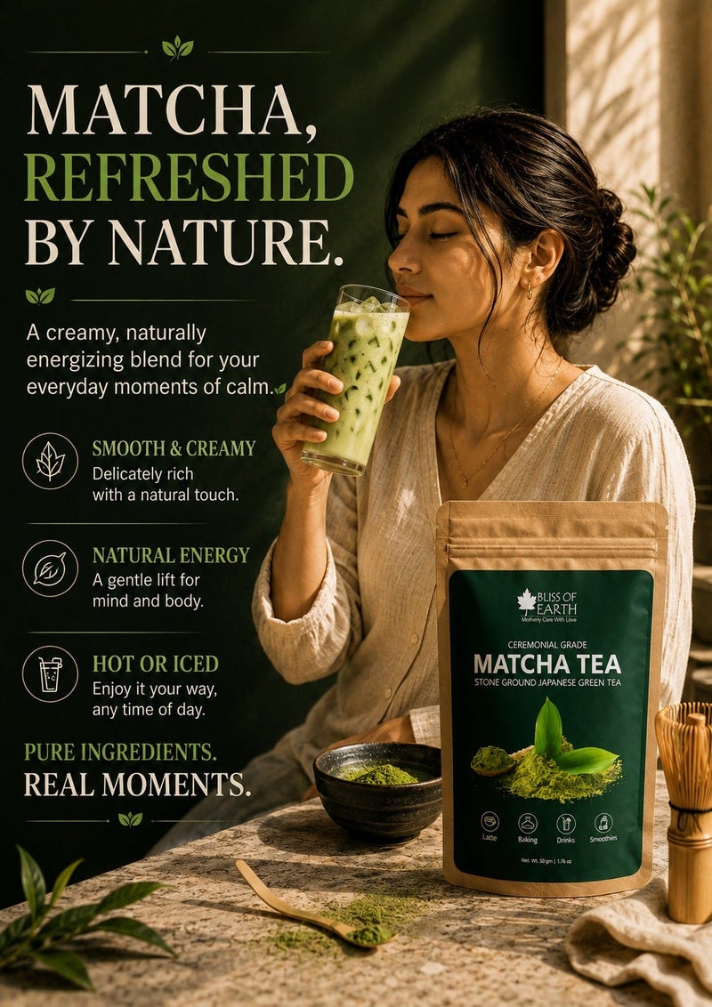 BLISS OF EARTH Japanese Matcha Powder, Premium Stone Ground Japan Ceremonial Grade Matcha Green Tea Antioxidant Rich  Ideal for Baking and Beverages  100gm - Image 2