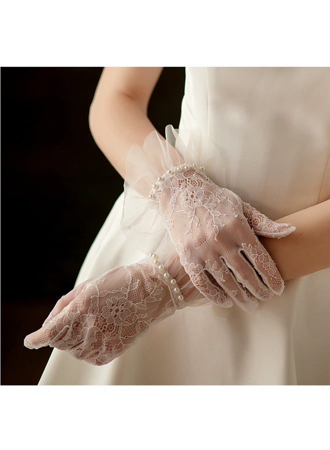 Women's Lace Gloves - Elegant Short Lace Net Gloves for Bridal Wear - Sheer Delicate Lace Pearl Gloves for Weddings, Formal Events, Tea Parties, Opera, for Bridal Gowns (white) - Image 1