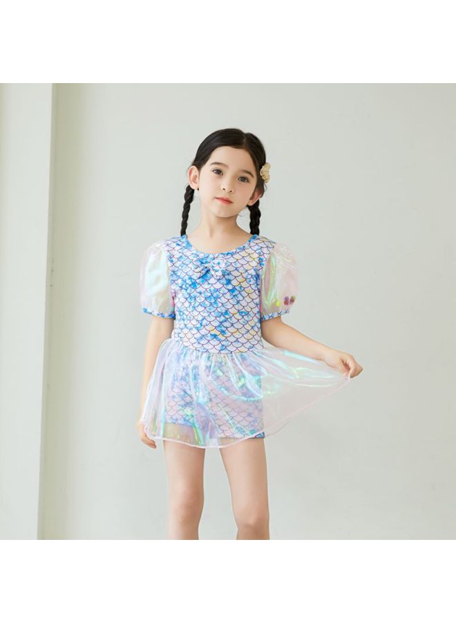 إسكدنيا بدلة سباحة للأطفال برسوم كارتونية على الطراز الكوري للفتيات الصغيرات والمتوسطة الحجم للفتيات الصغيرات قطعة واحدة تنورة حورية البحر للسباحة - اللون: وردي- - Image 4