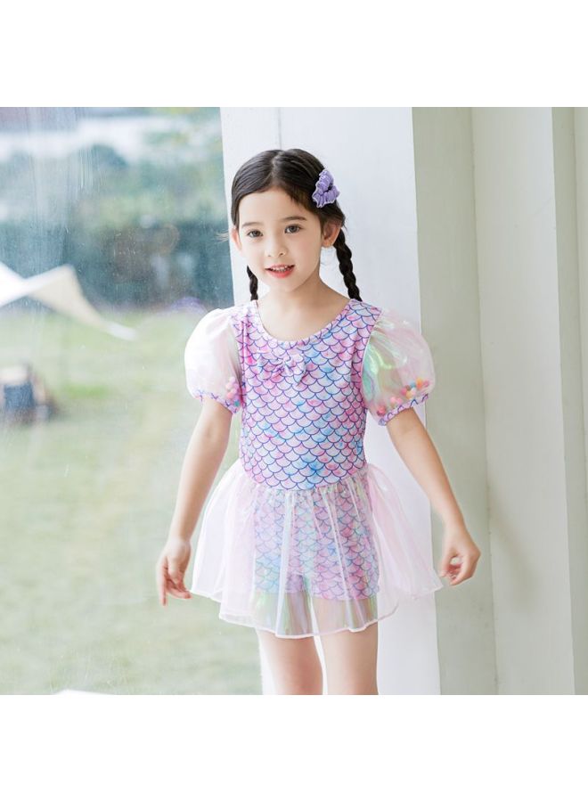 إسكدنيا بدلة سباحة للأطفال برسوم كارتونية على الطراز الكوري للفتيات الصغيرات والمتوسطة الحجم للفتيات الصغيرات قطعة واحدة تنورة حورية البحر للسباحة - اللون: وردي- - Image 5