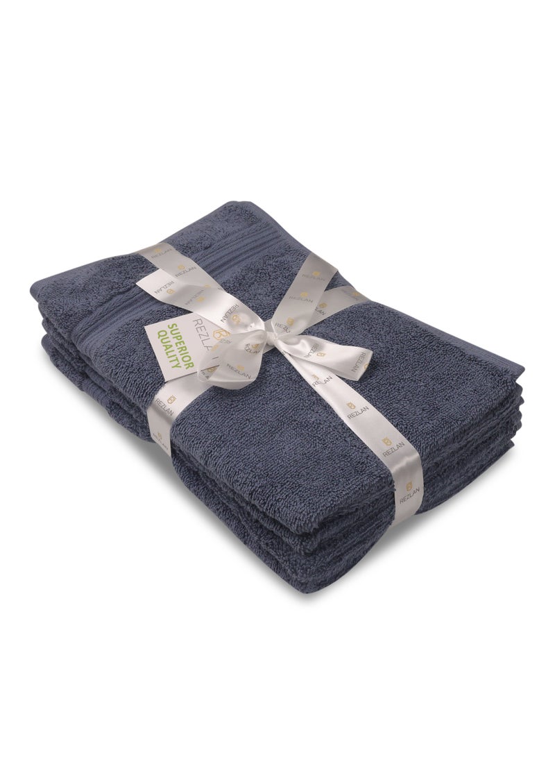 REZLAN UAE REZLAN Premium 4-Piece Hand Towel Set - 100% Cotton (40×60 cm/16×24 in) - Soft & Absorbent - STEEL BLUE  - Image 2