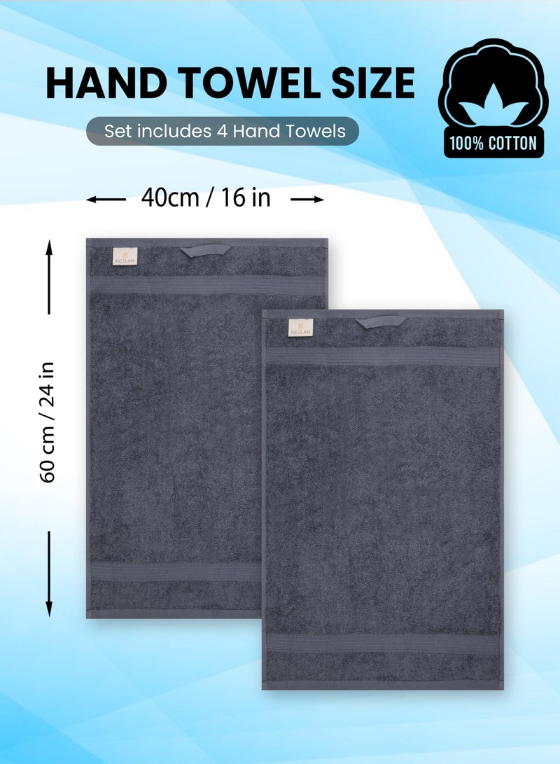 REZLAN UAE REZLAN Premium 4-Piece Hand Towel Set - 100% Cotton (40×60 cm/16×24 in) - Soft & Absorbent - STEEL BLUE  - Image 4