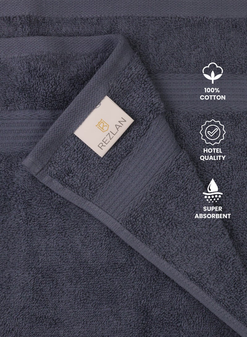 REZLAN UAE REZLAN Premium 4-Piece Hand Towel Set - 100% Cotton (40×60 cm/16×24 in) - Soft & Absorbent - STEEL BLUE  - Image 5