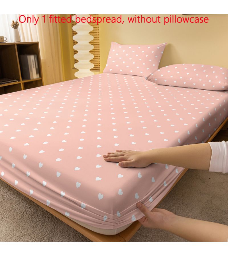 1 قطعة ملاءة مجهزة بنمط هندسي على شكل قلب بحجم توين مع طباعة كريم أساس مسحوق ومربكة، غطاء سرير لغرفة النوم (أغطية الوسائد غير متضمنة) - Image 1