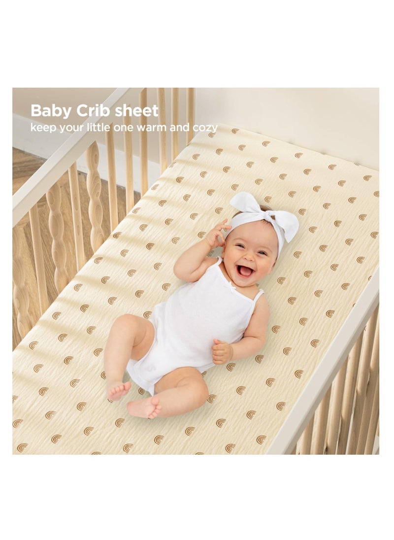 Muslin Crib Sheets, 28 X 52 Inches Cotton Fitted Baby Crib Sheet for Standard Crib and Toddler Mattresses, Ultra-Soft and Hypoallergenic Neutral Nursery Sheets - Image 3