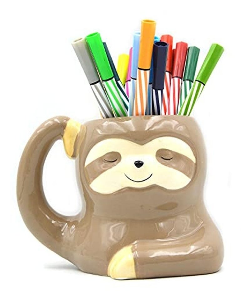 Levesica 3.9 Inch Ceramic Sloth Shaped Cup Pen Holder Pencil Holder Sloth Toothbrush Holder - Image 1