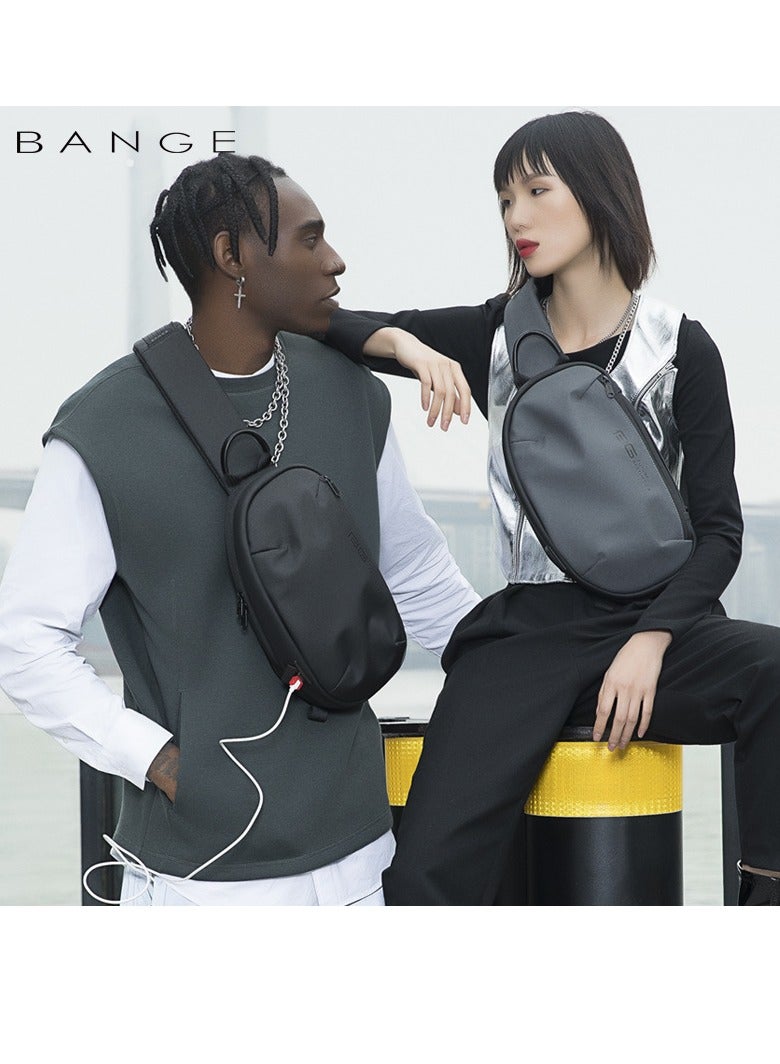 BANGE Bange Men Epithelium Coating Waterproof Crossbody Chest Bag with USB Port, Size: 34 x 19 x 6cm(Grey) - Image 4