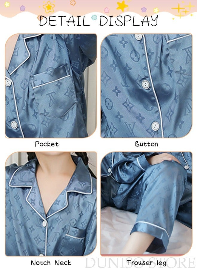 DUNISO 2 PCS kids Soft Pajamas Set Long Sleeve Silky Sleepwear Loungewear Button-Down Night Suit Home Wear Set for Summer Soft Loose Prints Nightwear for Girls and Boys - Image 3