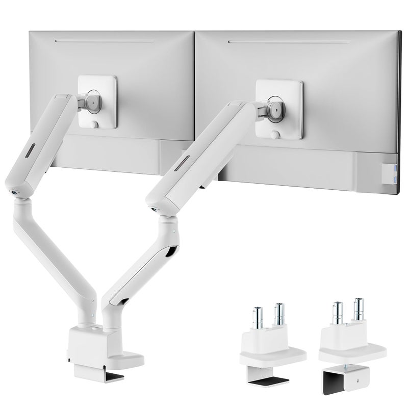 monTEK Dual Monitor Arm, Mechanical Spring Monitor Arm for 17-35" Screens, Adjustable Monitor Desk Mount Each Holds up to 26.4 lbs with C Clamp/Grommet Desk Mount, VESA 75/100mm, MA1011WH-D - Image 1