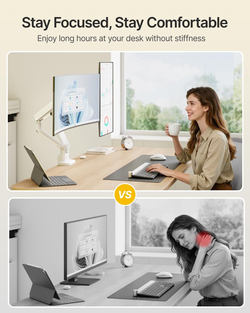 monTEK Dual Monitor Arm, Mechanical Spring Monitor Arm for 17-35" Screens, Adjustable Monitor Desk Mount Each Holds up to 26.4 lbs with C Clamp/Grommet Desk Mount, VESA 75/100mm, MA1011WH-D - Image 4