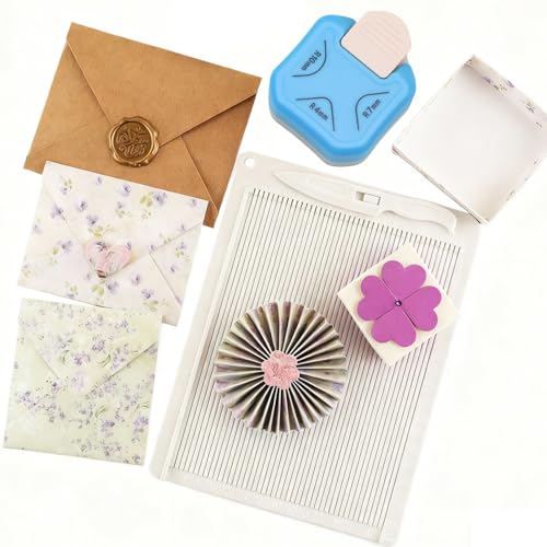 CYFUN Design 2 Pcs/Sets Mini Score Board & Corner Punch for Paper Craft, 6.4x8.5inch Multi-Purpose Scoring Board with Bone Folder for Crafting, Make Envelopes, Box, Cards, Precision Photos, and More - Image 1