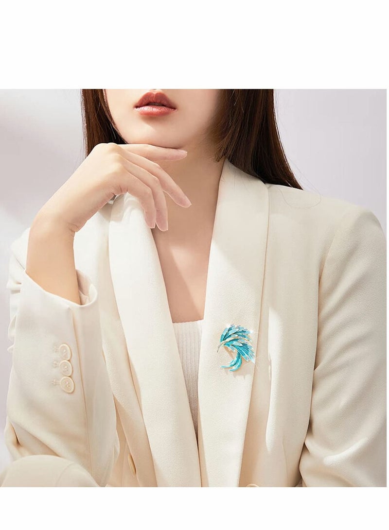 Excefore Brooch for Women, Phoenix Feather Pins Alloy Brooches Women-Blue - Image 2