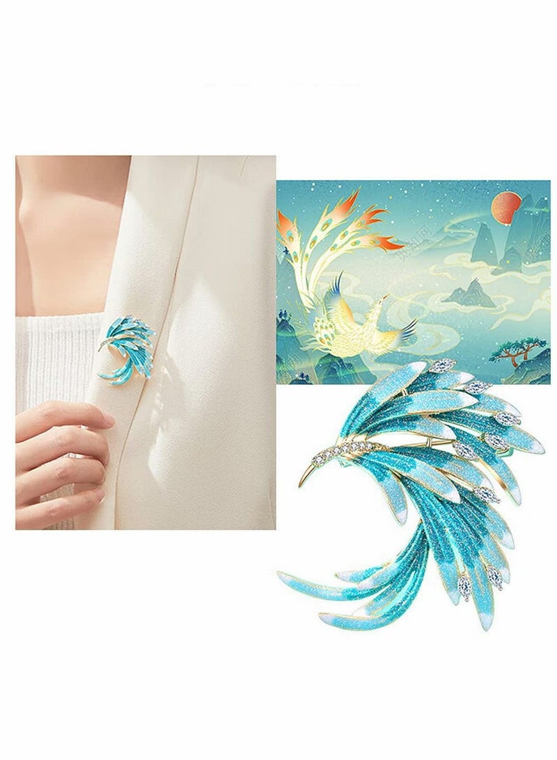 Excefore Brooch for Women, Phoenix Feather Pins Alloy Brooches Women-Blue - Image 3