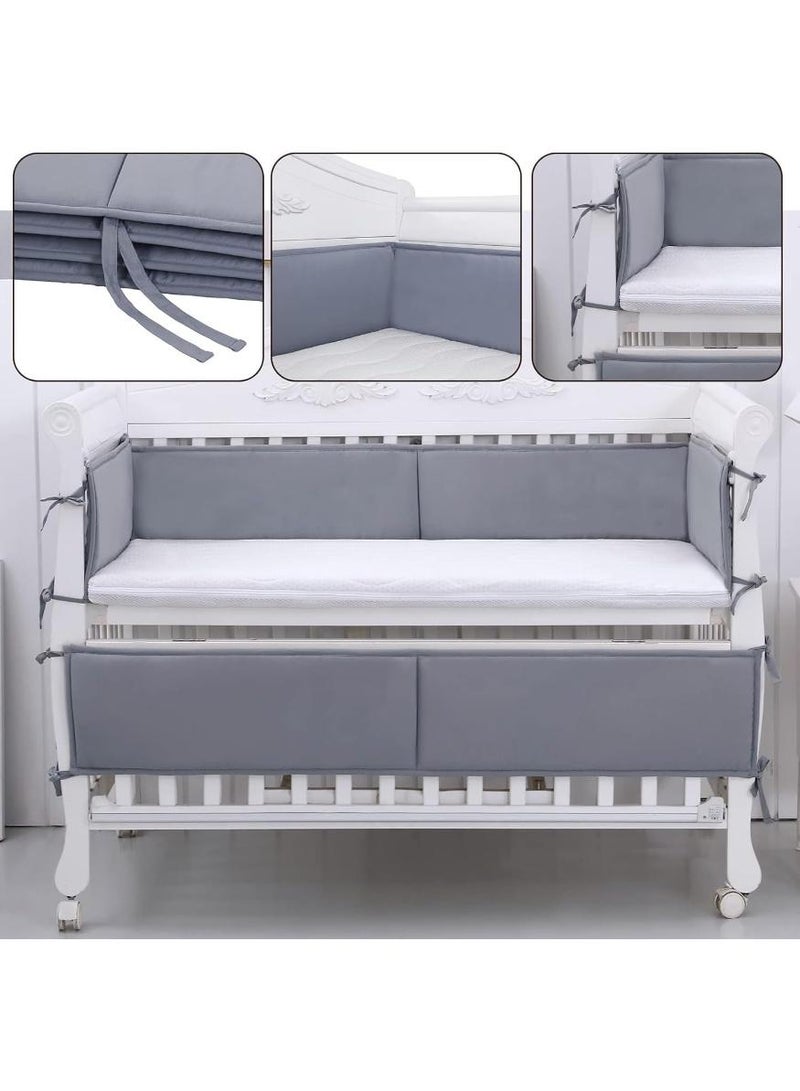 Bebiland 4 Piece Baby crib protection pad, Breathable Mesh Liner, Cot Bed Surround with Four Side Upholstery and Raised Bumper, Baby Bedding - Image 3