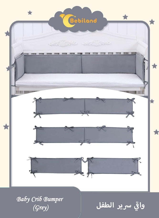 Bebiland 4 Piece Baby crib protection pad, Breathable Mesh Liner, Cot Bed Surround with Four Side Upholstery and Raised Bumper, Baby Bedding - Image 1