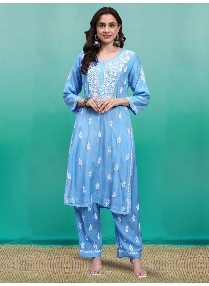 Alaya Women Hand Embroidered Chikankari Muslin Kurta Set-AL4114KS