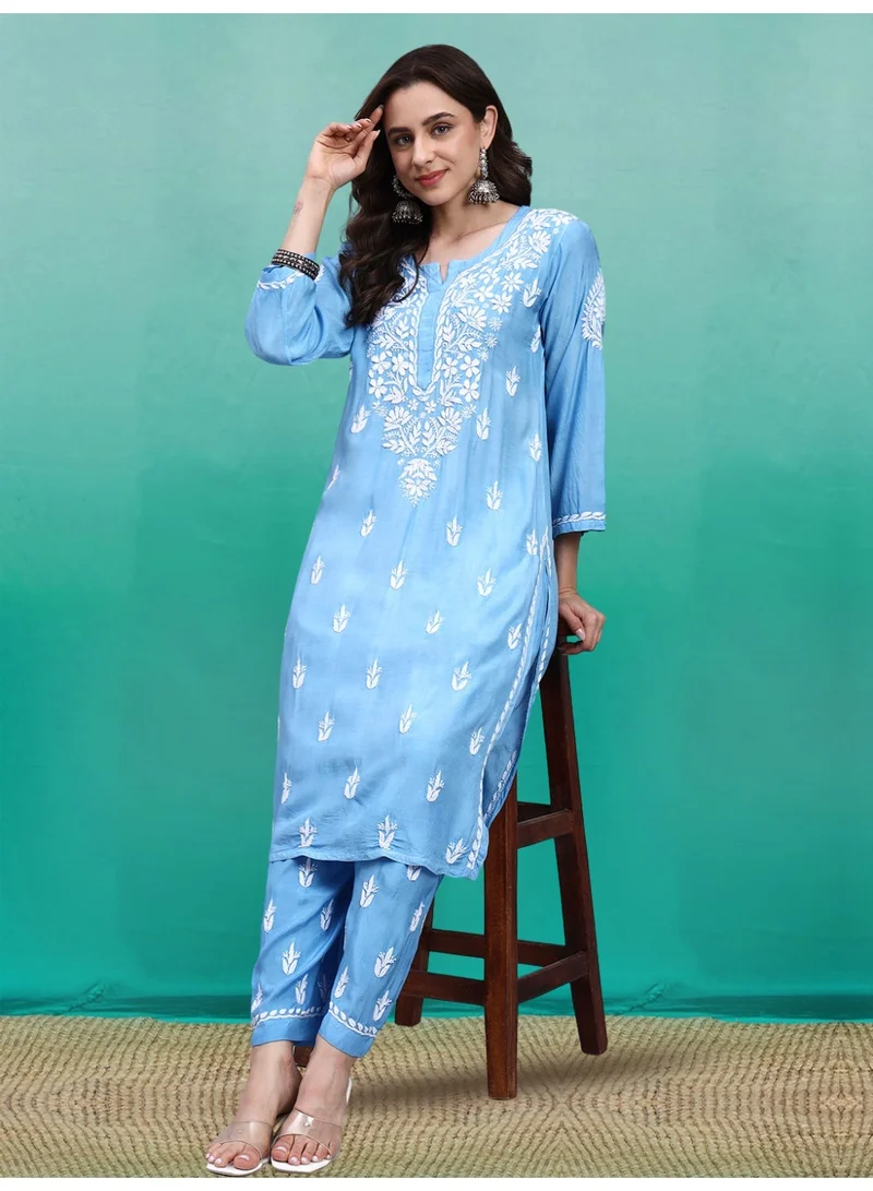 Alaya Denim Women Hand Embroidered Chikankari Muslin Kurta Set-AL4114KS for Women | Best Price UAE