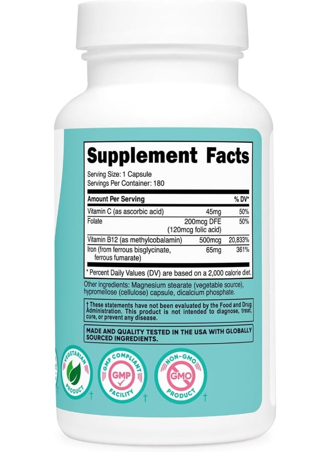 Nutricost Iron For Women 65Mg, 180 Capsules, With Vitamin C, Folate, And Vitamin B12 Vegetarian Friendly, Nongmo, Gluten Free - Image 5