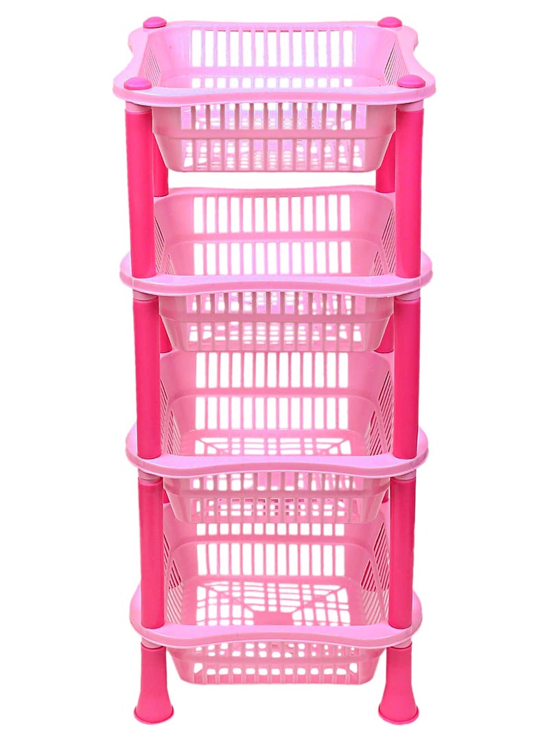Kuber Industries Kuber Industries Plastic 4-Tier Multi-Purpose Square Storage Basket, Organizer, Shelf Rack (Pink)  - Image 1
