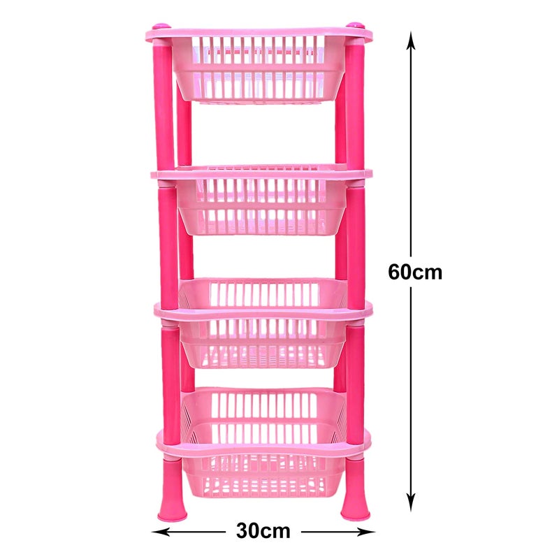 Kuber Industries Kuber Industries Plastic 4-Tier Multi-Purpose Square Storage Basket, Organizer, Shelf Rack (Pink)  - Image 5
