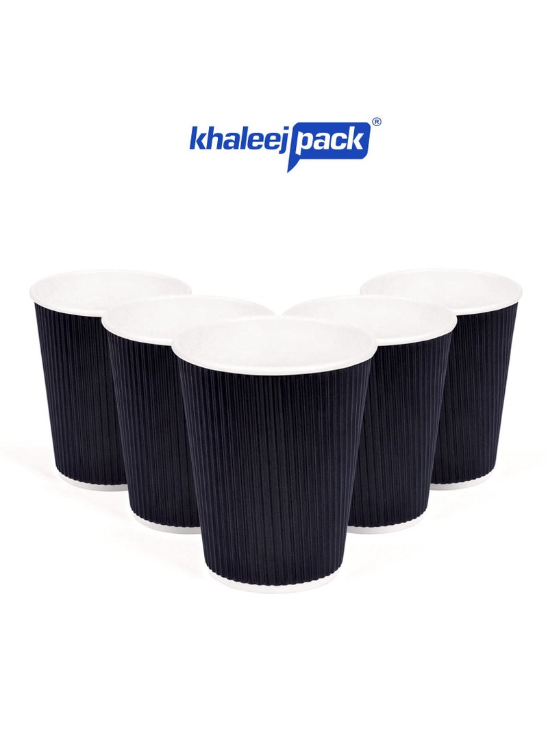 Khaleej Pack - [50 Cups] Ripple Cups Black 12Oz With Lid for Hot Beverages Tea Coffee & Chocolate Drinks for Office Party Home & Travel - Image 1