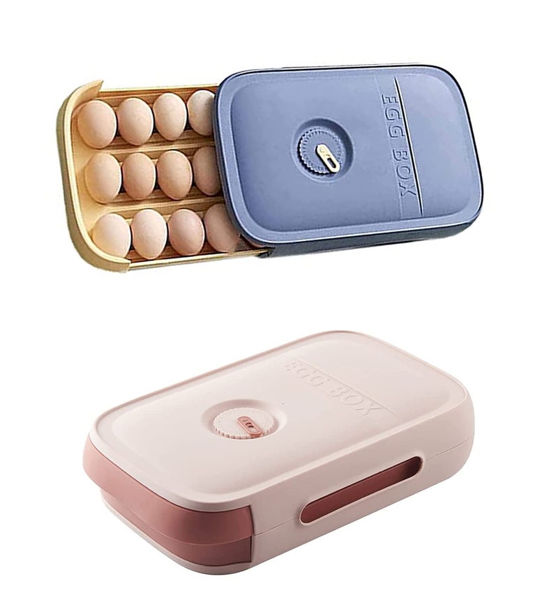 Whitecloud TRANSFORMING HOMES Whitecloud TRANSFORMING HOMES Egg Holder For Refrigerator Pull Out Bins 18 Eggs Drawer Stackable Auto Scrolling Vintage Egg Storage Container Camping with Lid Multicolor B12 Pack Of 2  - Image 1