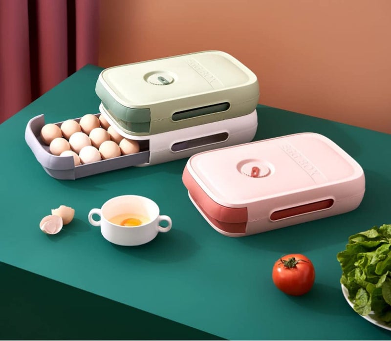 Whitecloud TRANSFORMING HOMES Whitecloud TRANSFORMING HOMES Egg Holder For Refrigerator Pull Out Bins 18 Eggs Drawer Stackable Auto Scrolling Vintage Egg Storage Container Camping with Lid Multicolor B12 Pack Of 2  - Image 3