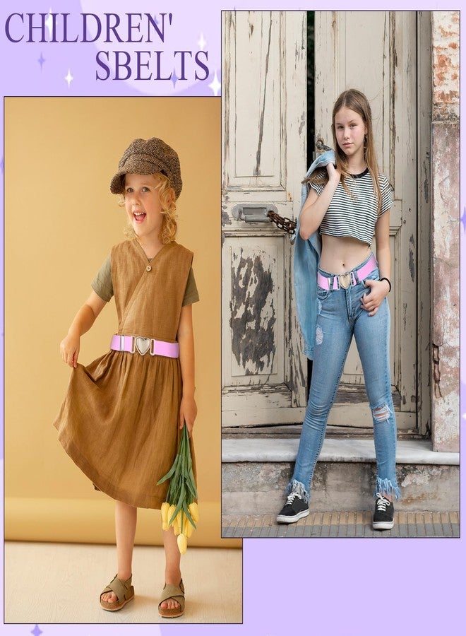 Apausvcm 2Pcs Girls Belt, Elastic Waist Belts for Girls Boys Adjustable Heart Buckle Stretch Belts for Pants Jeans Dress (Pink and Purple) - Image 5