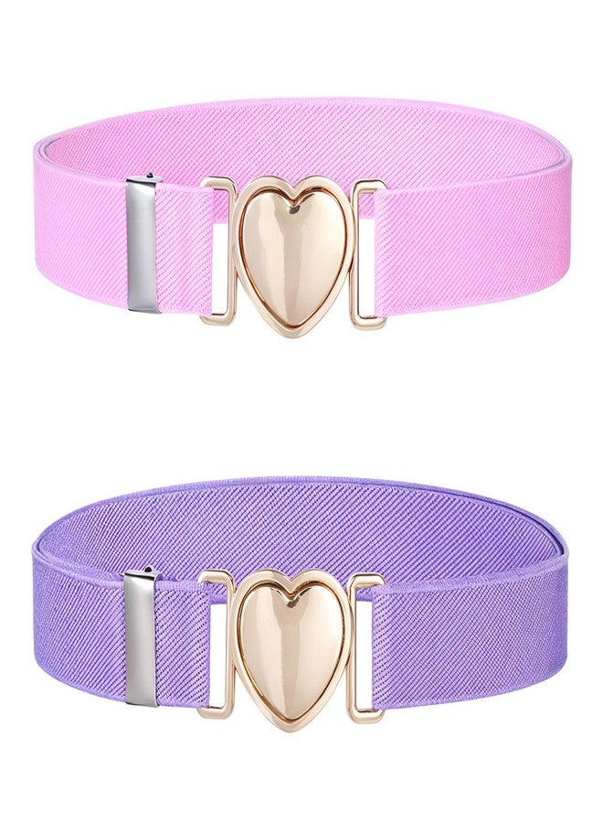 Apausvcm 2Pcs Girls Belt, Elastic Waist Belts for Girls Boys Adjustable Heart Buckle Stretch Belts for Pants Jeans Dress (Pink and Purple) - Image 1