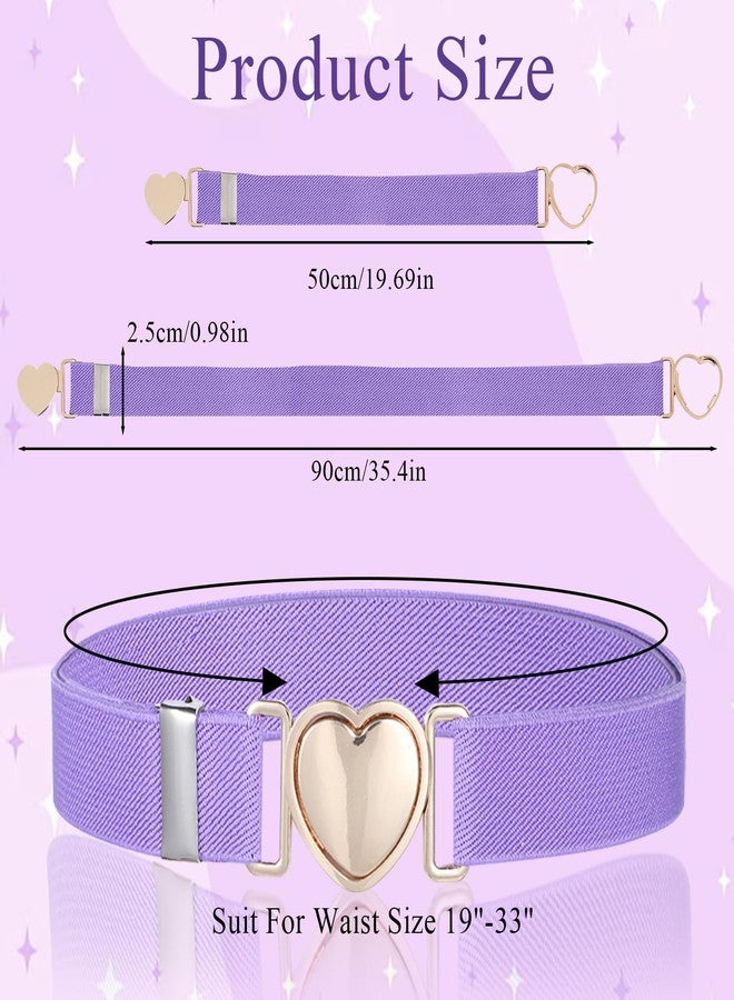 Apausvcm 2Pcs Girls Belt, Elastic Waist Belts for Girls Boys Adjustable Heart Buckle Stretch Belts for Pants Jeans Dress (Pink and Purple) - Image 2