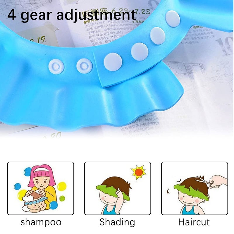 Aloces 3 Pieces Baby Shower Cap, Adjustable Soft Shower Hat for Kids Safe Shampoo Shower Bathing Protection Bath Cap Baby Hair Washing Aids (Pink, Blue, Yellow) - Image 2