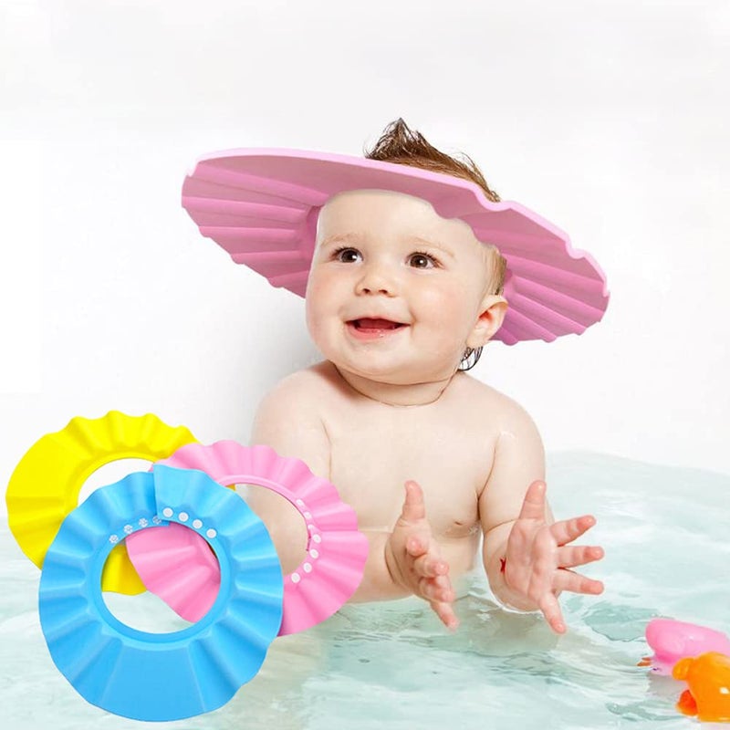 Aloces 3 Pieces Baby Shower Cap, Adjustable Soft Shower Hat for Kids Safe Shampoo Shower Bathing Protection Bath Cap Baby Hair Washing Aids (Pink, Blue, Yellow) - Image 5