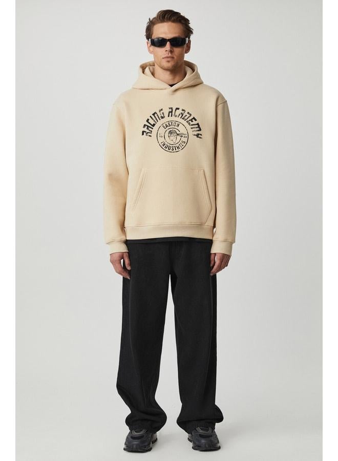 GRIMELANGE Edgar Men's Super Soft Hooded Oversized Beige Sweatshirt. - Image 3