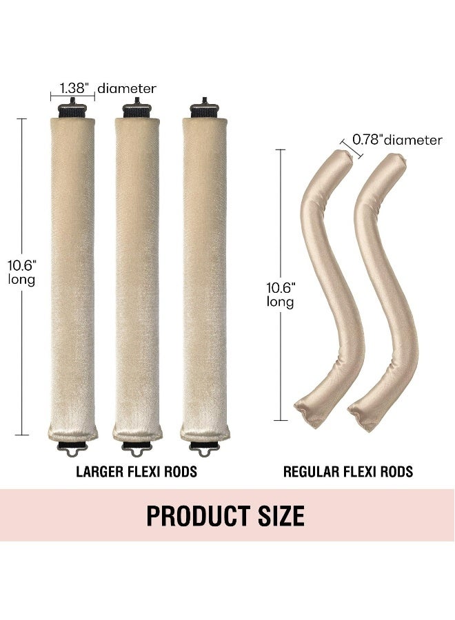 Heatless Hair Curler, Flexi Rods with Hook - No Heat Curling Rod for All Hair Types, Comfortable Sleep-In Curlers, Ideal for Blowout Curls, Beige