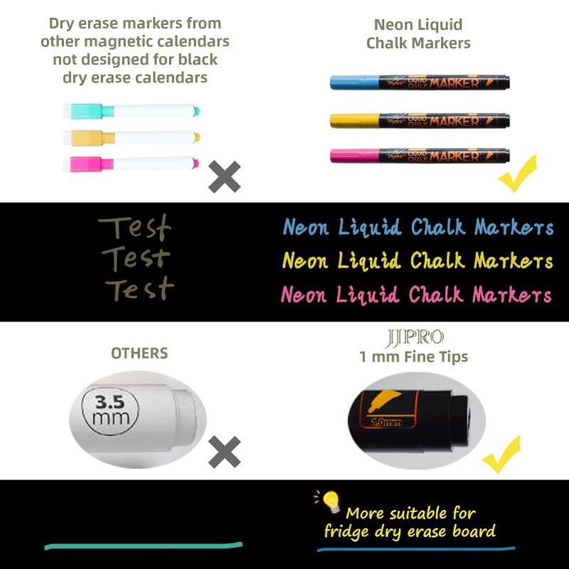 JJPRO Magnetic Chalkboard Monthly Calendar - Weekly Planner Blackboard Combo Set w/Neon Bright Liquid Chalk Markers - Bonus Grocery List and Notepad Blackboard for Refrigerator Included - Image 4