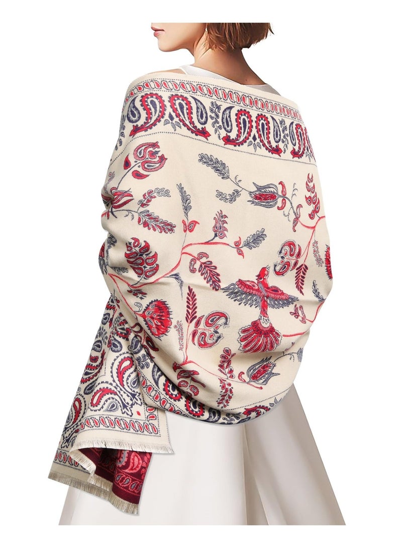 كوفوز شال النساء الكشمير وشال الحرير الناعم بونكوش زهرة الكاجو الشتاء دافئ وشال كبير للنساء شالات و ملفوفات للفساتين المسائية ، حجم واحد - Image 1