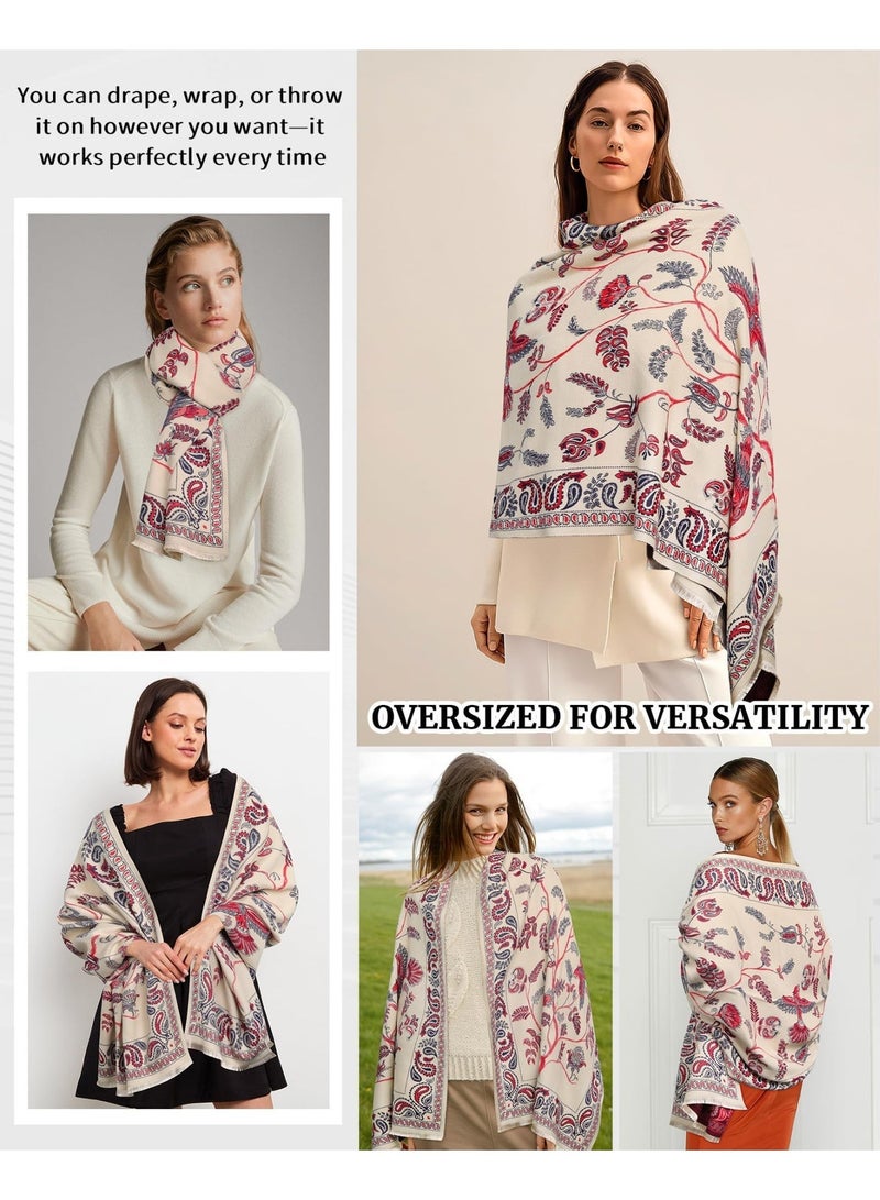 كوفوز شال النساء الكشمير وشال الحرير الناعم بونكوش زهرة الكاجو الشتاء دافئ وشال كبير للنساء شالات و ملفوفات للفساتين المسائية ، حجم واحد - Image 4