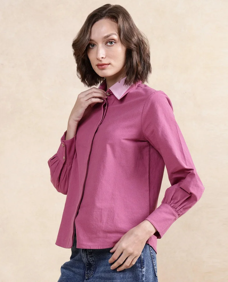 Rareism Women's Cuffed Sleeve Plain Top