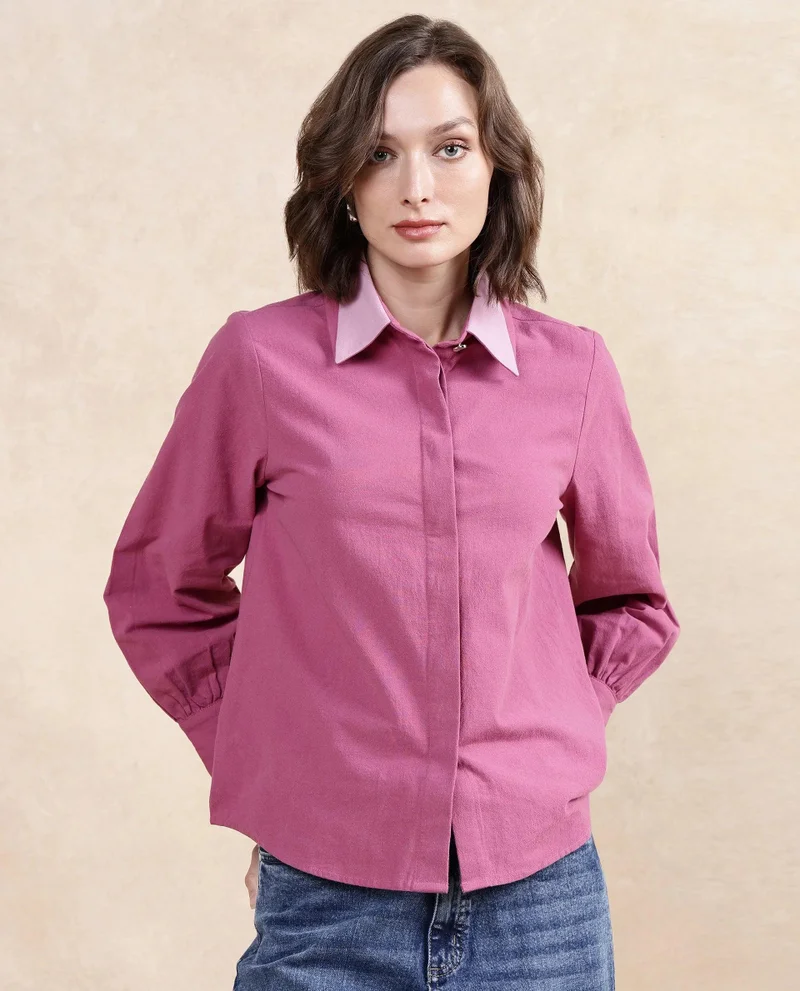Rareism Women's Cuffed Sleeve Plain Top