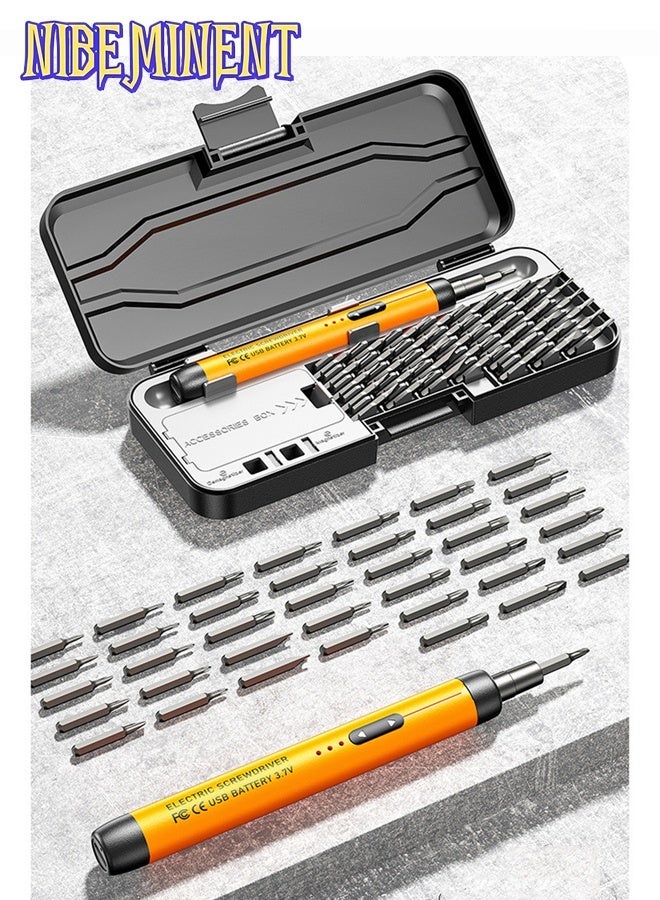 NIBEMINENT 46 in 1 Mini Electric Screwdriver Set with 38 Magnetic Precision Bits, USB Powered Rechargeable Lithium Battery, Portable Tool Kit for Home Use, Precision Repair Tool Kit for Phone, Laptop, Camera, Watch, Computer（Orange） - Image 2