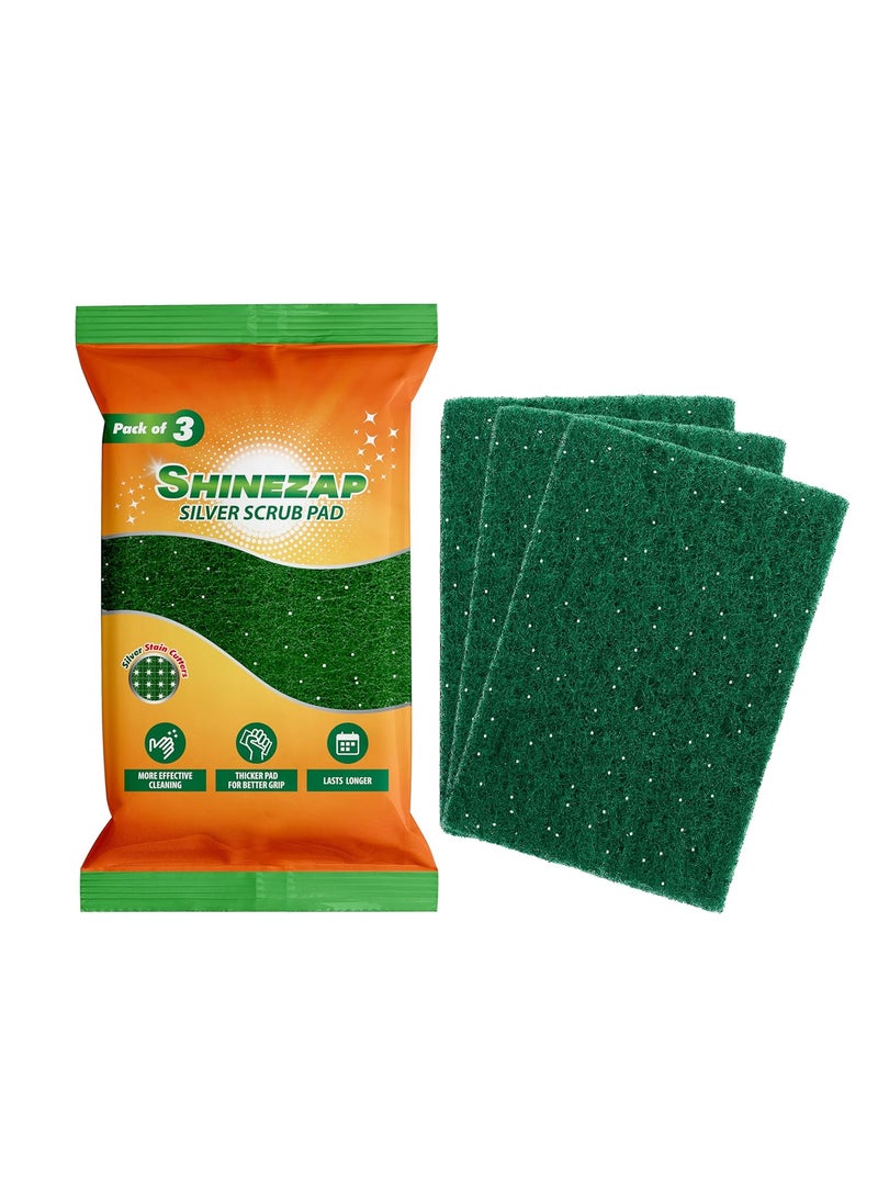 Chakaa chak Shinezap Silver Scrub pad Pack of 3 for Dishwashing Ideal for Fast Clean Long Life and Tough Oily Deep Stain Removal Made with Enhanced Grip Durable  - Image 1