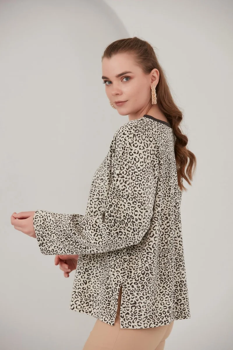 Alexander Gardi Alexandergardi Basic Leopard Print Fleece Sweatshirt (B22-383A)
