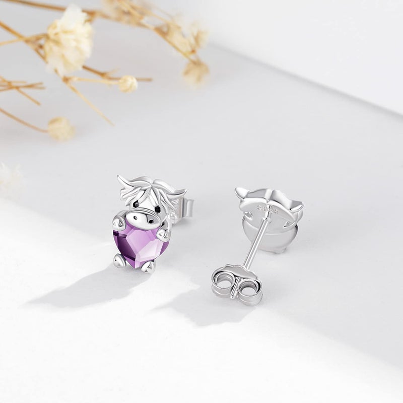 JUSTKIDSTOY Highland Cow Earrings 925 Sterling Silver February Birthstone Earrings Cute Animal Cow Stud Earrings Jewelry Birthday Gifts for Women Daughter Girlfriend - Image 3