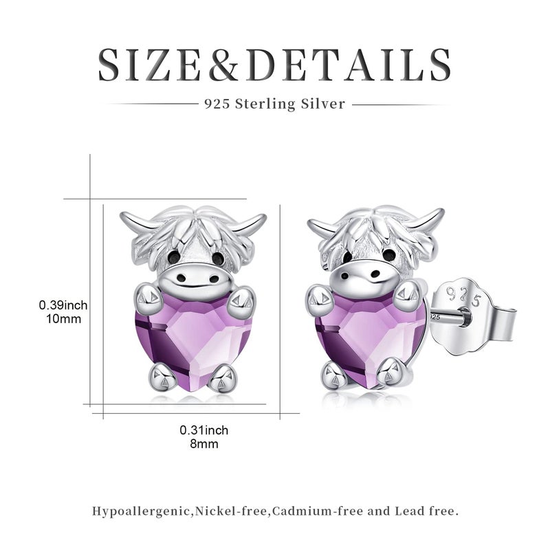 JUSTKIDSTOY Highland Cow Earrings 925 Sterling Silver February Birthstone Earrings Cute Animal Cow Stud Earrings Jewelry Birthday Gifts for Women Daughter Girlfriend - Image 5