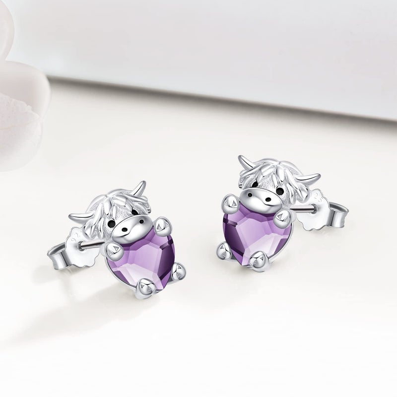 JUSTKIDSTOY Highland Cow Earrings 925 Sterling Silver February Birthstone Earrings Cute Animal Cow Stud Earrings Jewelry Birthday Gifts for Women Daughter Girlfriend - Image 2