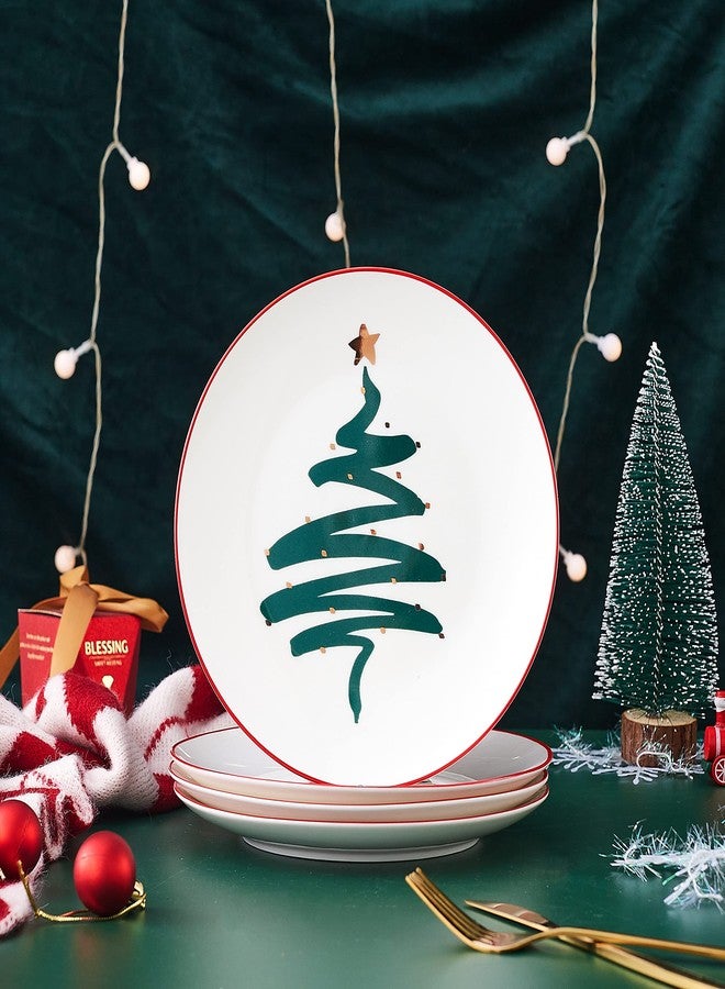 Swuut Christmas Holiday Bone China Dessert Plates - Salad Plates 8 inch - Set of 4,Oven&Dishwasher Safe Kitchen Serving Dishes (Tree, 8 inch) - Image 5