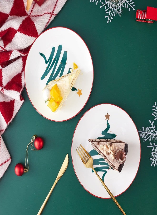 Swuut Christmas Holiday Bone China Dessert Plates - Salad Plates 8 inch - Set of 4,Oven&Dishwasher Safe Kitchen Serving Dishes (Tree, 8 inch) - Image 3